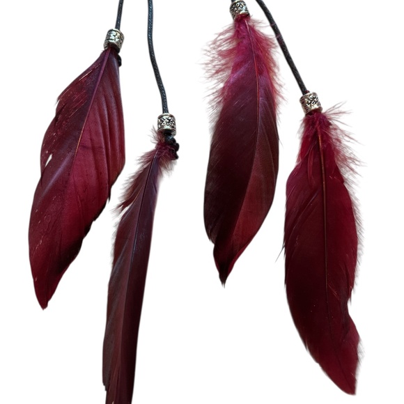 NEW Art of Nature Extra Long Burgundy Red Feather Beaded Earrings - Picture 2 of 4